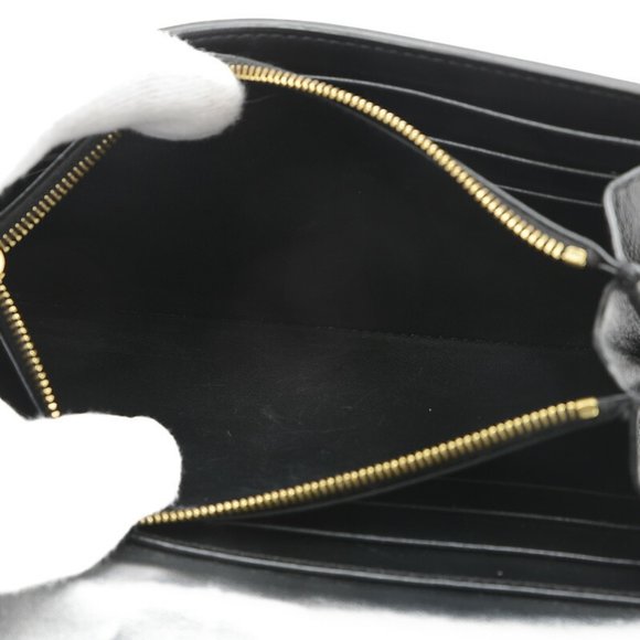 CELINE Triomphe Large Wallet Long Shiny Calfskin Black 10E313 - Picture 7 of 8